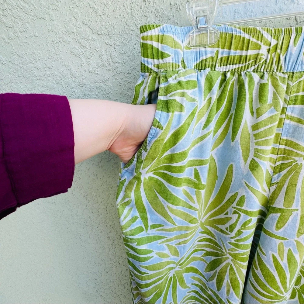 SIGRID OLSEN XL 100% linen wide leg pull on pants palm leaves tropical pockets - Picture 7 of 7